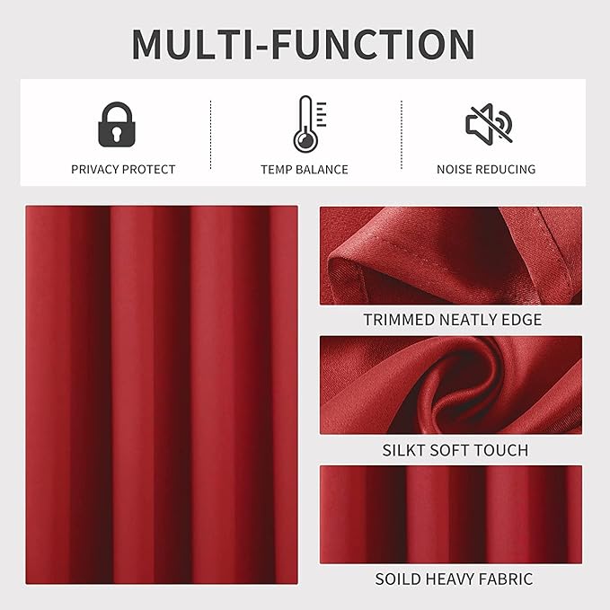 Joydeco Blackout Curtains 63 inch Length 2 Panels Set, Thermal Insulated Long Curtains & Drapes 2 Burg, Room Darkening Grommet Drapes for Bedroom Living Room Windows (W52 x L63 Inch, Red)