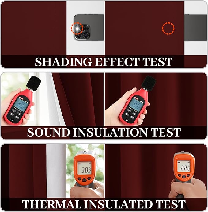 Yakamok Room Darkening 100% Blackout Curtains Grommet Window Treatments with 2 Thick Layers-Burgundy Red Thermal Insulated Drapes Set of 2 Panels for Bedroom Living Room 52 Inches by 72 Inches Length