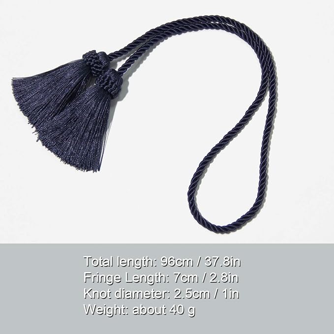 Fenghuangwu Curtain Tiebacks Handmade Decorative Curtain Holdbacks Rope with Tassel (Navy, 4P)