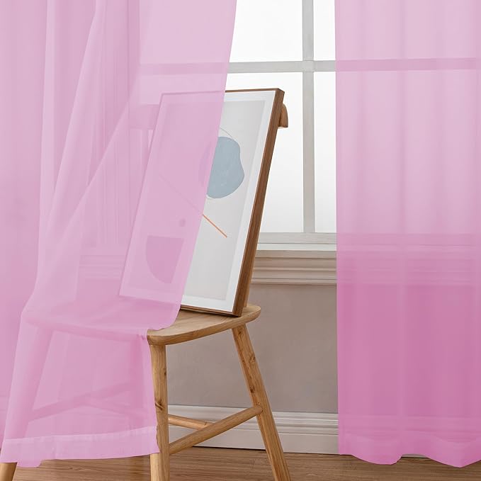 Simplebrand Pink Sheer Curtains 84 Inches Long, Light Filtering Rod Pocket Solid Color Window Sheer Curtain Panels, Elegant Curtains & Drapes for Living Room, Bedroom 2 Panels (42" W x 84" L)