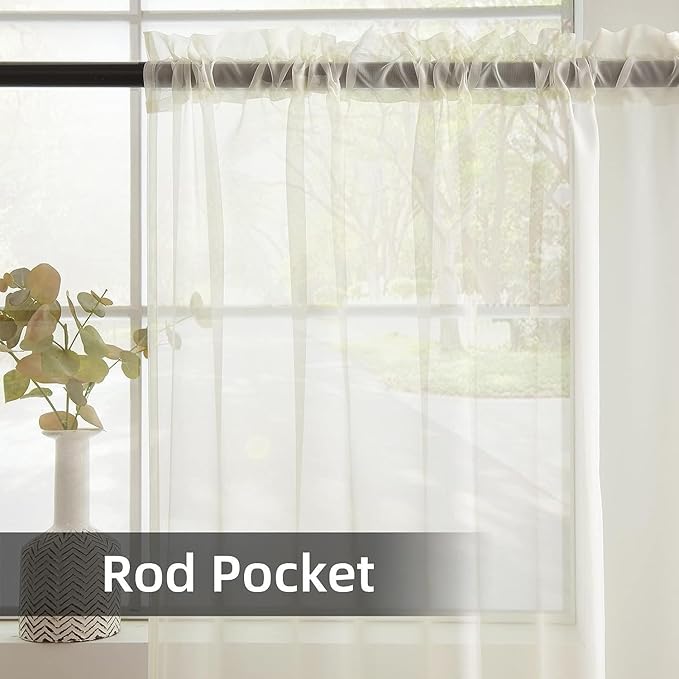 youleyar Solid Sheer Rod Pocket Curtain Voile Draperies 2 Panels White Beige Black Ivory Coffee 26 Inch Width 24 Inch Long 1 Pair for Kitchen Bedroom Children Living Room Yard(Ivory,26Wｘ24L)