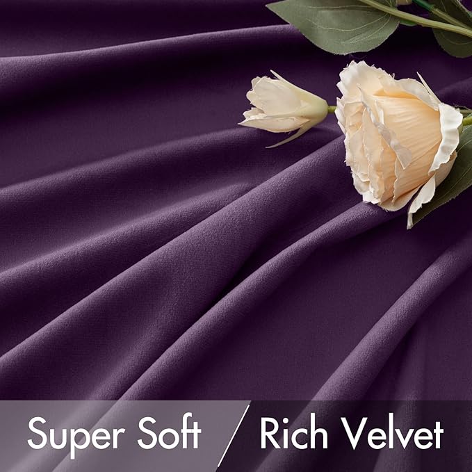 MIULEE Purple Velvet Curtains 96 inches - Luxury Blackout Curtains for Bedroom Living Room Thermal Insulated Super Soft Window Drapes Rod Pocket & Back Tab, W52 x L96 inches, 2 Panels
