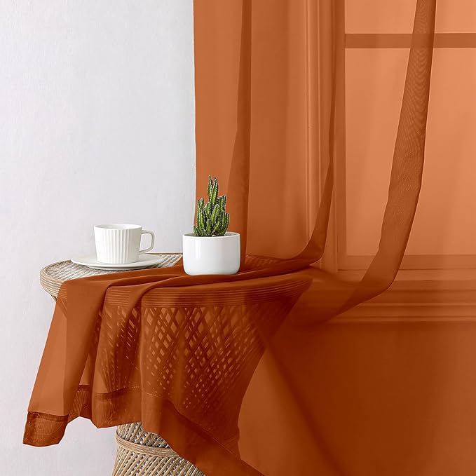 Lecloud Orange Sheer Curtains 78 Inches Long 2 Panels, Light Filtering Voile Airy Curtains, Balance Light Privacy Window Treatments with Rod Pocket for Bedroom Living Room, Each 42" W x 78" L