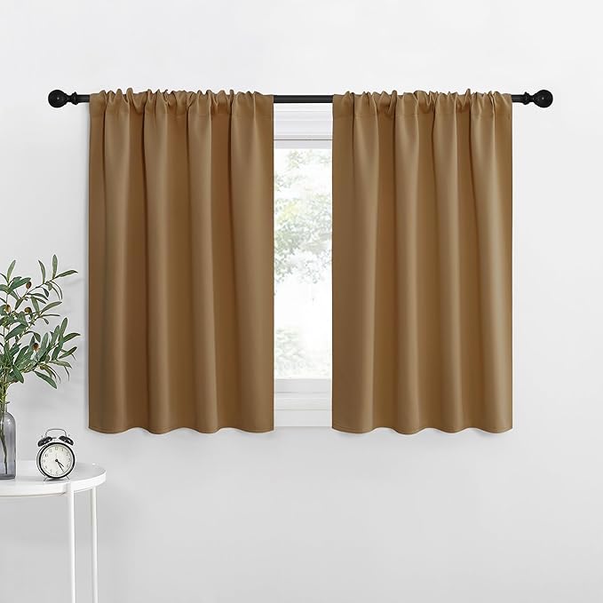 NICETOWN RV Blackout Curtains for Camper Windows, Gold Brown, 29" Wide by 40" Long, 2 PCs, Short Blackout Curtains & Drapes, Thermal Insulated Blackout Curtain Panels for Kids Room, Play Room