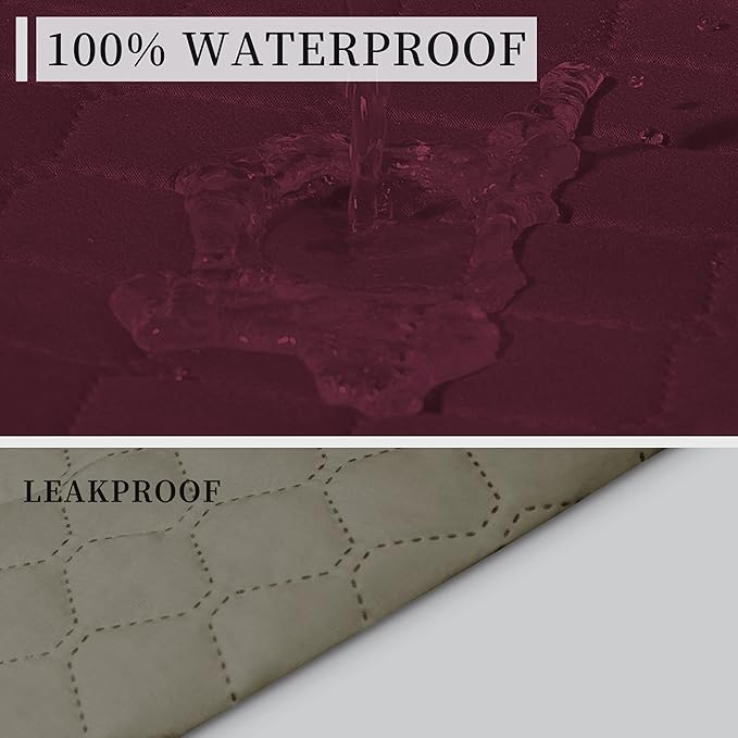 ISSUNTEX Double Protection 100% Waterproof Loveseat Sofa Covers for Living Room, Couch Covers for 2 Cushion Couch Sofa, Reversible Furniture Protector Sofa Cover for Dogs (Loveseat, Wine/Beige)