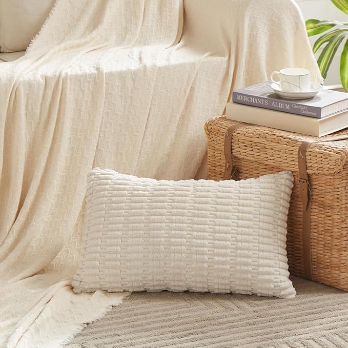 Fancy Homi 4 Packs Fall Boho Long Lumbar Decorative Throw Pillow Covers 12x24 Inch for Couch Bed Sofa, Aesthetic Modern Farmhouse Home Decor, Soft Striped Corduroy Rectangle Cushion Case 30x60 cm