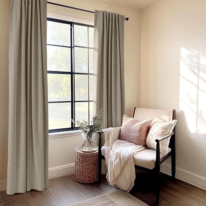 100% Blackout Shield Linen Blackout Curtains for Bedroom 102 Inches Long, Back Tab/Rod Pocket Living Room Drapes, Thermal Insulated Blackout Curtains 2 Panels Set, 50" W x 102" L, Faux Linen