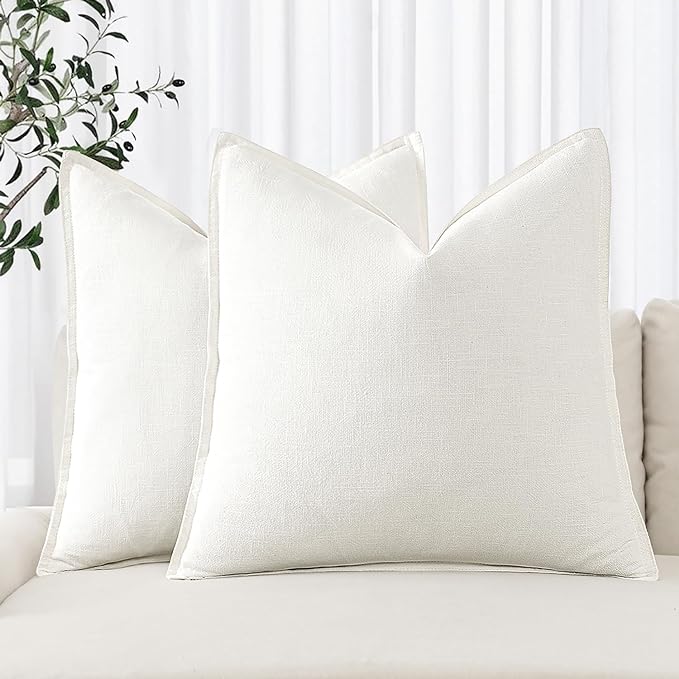 MIULEE Decorative Linen Euro Sham Pillow Covers 28x28 Inch Cream White Boho FarmhouseNeutral Couch Throw Pillows for Bed Pack of 2 Accent Modern Pillowcase Sofa Livingroom Home Decor