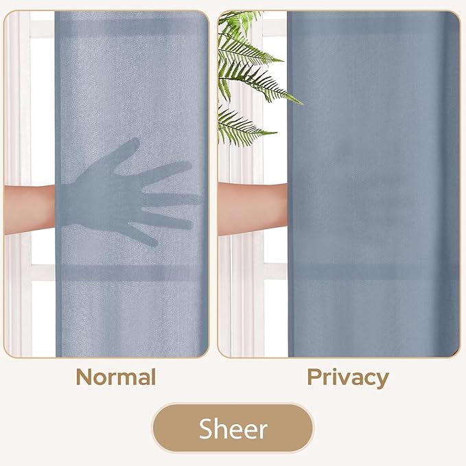 HOMEIDEAS Non-See-Through Stone Blue Privacy Sheer Kitchen Curtains, 30 X 24 Inches Long 2 Panels Short Sheer Curtains Light Filtering Bathroom Window Drapes for Bedroom Living Room