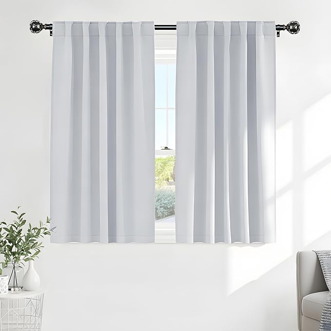 PONY DANCE White Curtains 45 Inches Long - Room Darkening Drapes with Back Tabs & Rod Pocket Design Window Treatments Panels for Decoration, 52 x 45 Inches, Greyish White, 2 PCs