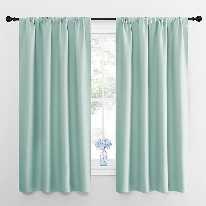 NICETOWN Bedroom Curtains Blackout Draperies, Aqua Blue, 1 Pair, 34-inch W x 63-inch L, Home Decorations Thermal Insulated Solid Pole Top Blackout Drapes for Living Room