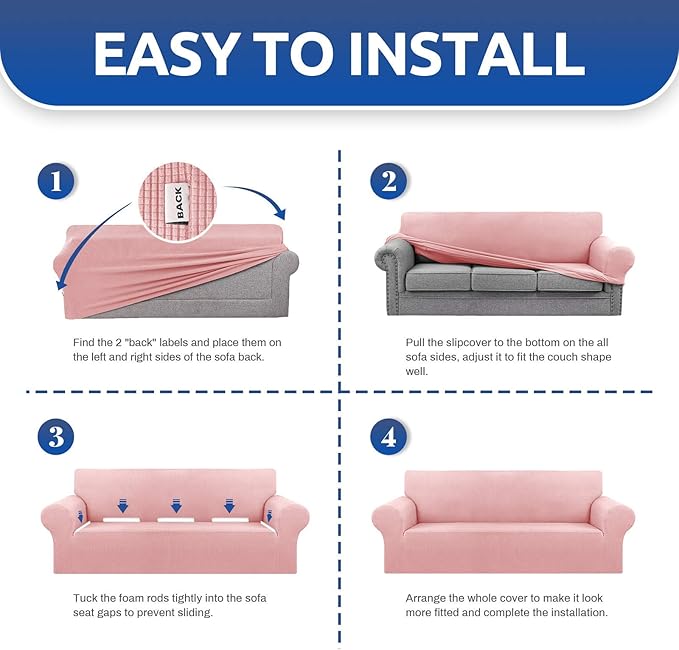 KEKUOU Stretch Single Sofa Slipcover 1 Piece Couch Sofa Cover (31"-55") Furniture Protector 1 Seater Sofa with Elastic Bottom for Kids,Pet.Jacquard Small Checked Pattern Fabric(Small,Dusty Pink)