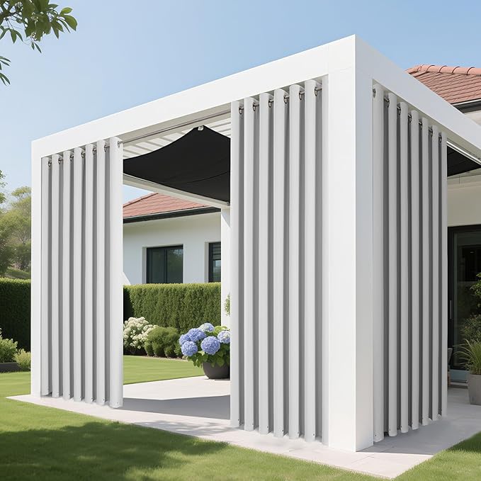Joydeco Blackout Patio Sliding Door Curtains 108 Inches Long, Grommet Privacy Room Divider Curtains, Extra Wide Thermal Blackout Drapes for Bedroom Living Room (Greyish White 100Wx108L, 1 Panel)