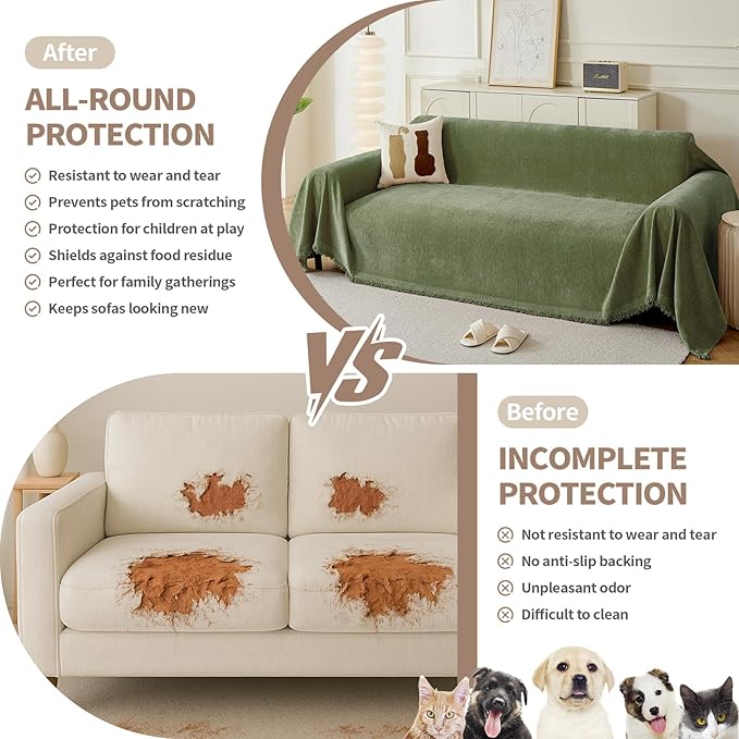 Armchair Couch Cover for Dogs 1 Cushion, Washable Recliner Covers Sofa Protector, Oversized Single Chair Covers, Accent Chair Couch Slipcovers, Pet Couch Cover Blanket Throws(71"x91", Green)