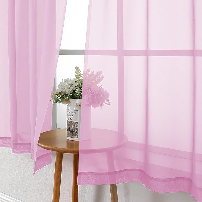 Lecloud Light Pink Sheer Curtains 63 Inch Length 2 Panels Set, Elegant Voile Window Curtains for Bedroom Living Room, Airy Sheer Drapes for Dinning Room with Rod Pocket, Each Panel 42 X 63 Inch
