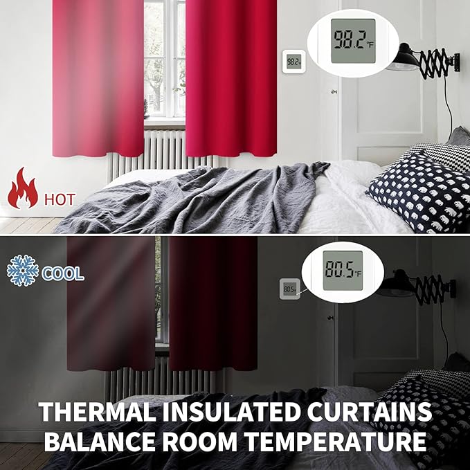 BGment Room Darkening Curtains 45 Inches Long - Grommet Thermal Insulated Drapes Window Treatment Curtains for Bedroom, 2 Panels, 38 x 45 Inch, Red