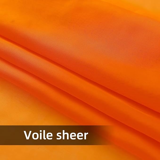 youleyar Solid Sheer Rod Pocket Curtain Voile Draperies 2 Panels White Beige Black Grey Coffee 52 Inch Width 45 Inch Long 1 Pair for Kitchen Bedroom Children Living Room Yard (Orange,52Wｘ45L)