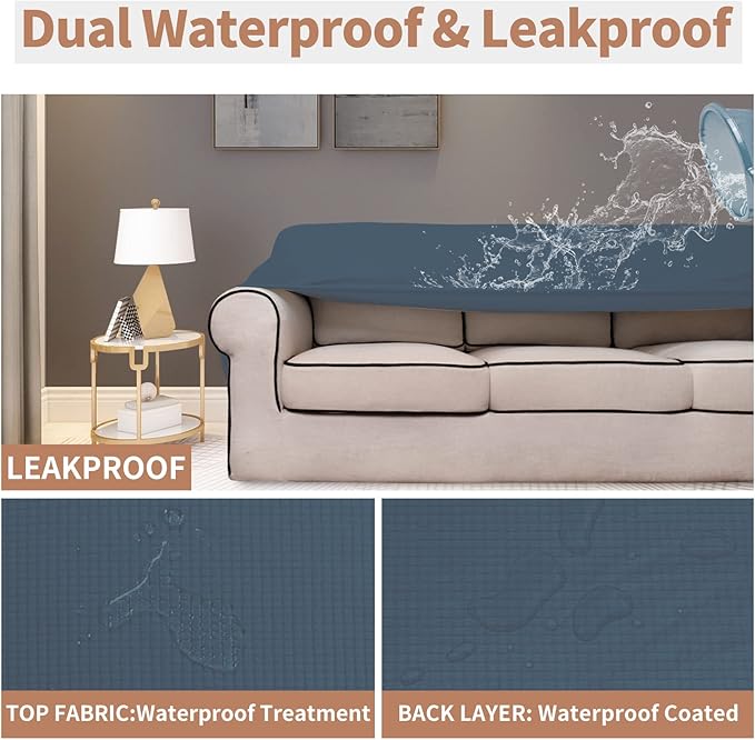 Easy-Going 100% Waterproof Chair Couch Cover, Dual Waterproof Sofa Cover, Stretch Jacquard Sofa Slipcover, Leakproof Furniture Protector for Kids, Pets, Dog and Cat (Chair, Bluestone)