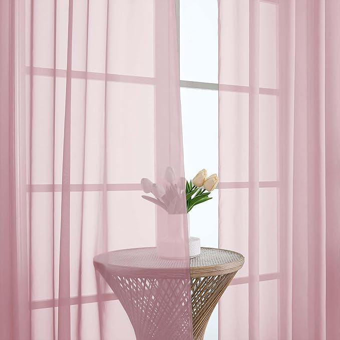 Chyhomenyc Blush Pink Sheer Curtains 84 Inches Long 2 Panels, Light Filtering Blush Pink Curtains for Living Room, Soft Gentle Voile Rod Pocket Bedroom Window Drapes, 59Wx84L Inch, 2PCS