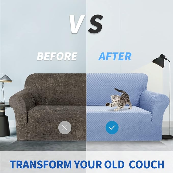 ZNSAYOTX 1 Piece Jacquard Chair Slipcovers for Living Room High Stretch Chair Covers with Arms Anti Slip Pets Friendly Couch Sofa Armchair Cover Furniture Protector (Small, Light Blue)