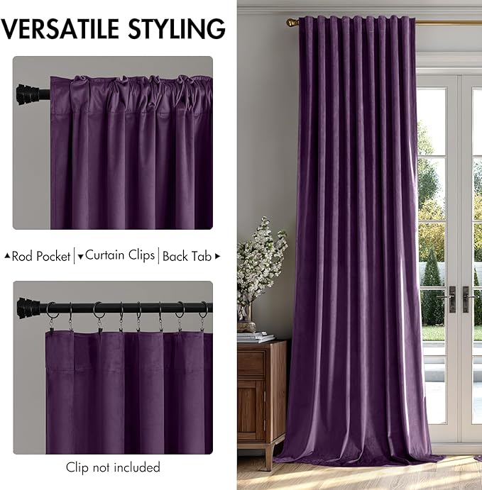 MIULEE Purple Velvet Curtains 84 inches - Luxury Blackout Curtains for Bedroom Living Room Thermal Insulated Super Soft Window Drapes Rod Pocket & Back Tab, W52 x L84 inches, 2 Panels