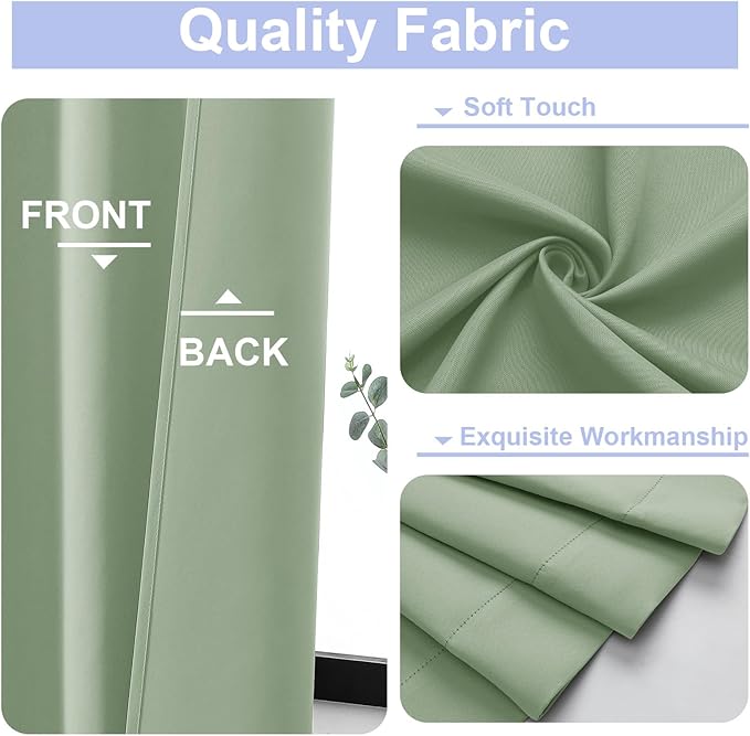 Simplebrand Ava Light Green Blackout Curtains for Bedroom 84 Inch Length 2 Panels Set, Solid Thermal Insulated Privacy Nursery Window Treatment Curtains Blackout Drapes, W40 x L84 Inch, Light Green