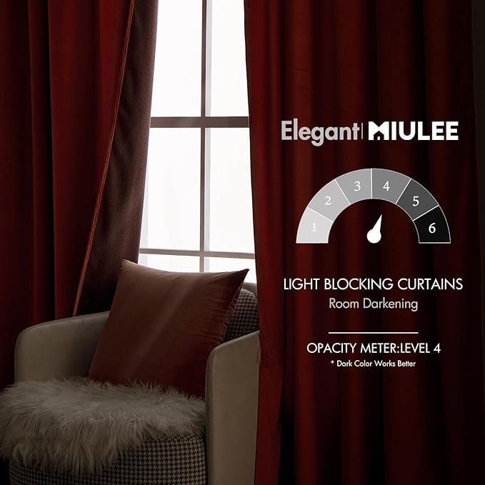 MIULEE Velvet Curtains 66 Inch Wide - Extra Wide Luxury Room Darkening Curtains for Sliding Door Bedroom Living Room Thermal Insulated Drapes Back Tab, Fall Burnt Orange, W 66 x L 96 inch 2 Panels