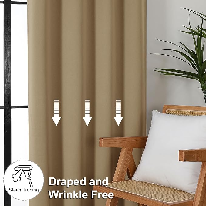 Simplebrand Ava Taupe Blackout Curtains for Bedroom 63 Inch Length 2 Panels Set, Solid Thermal Insulated Energy Saving Rod Pocket Window Treatment Curtains Blackout Drapes, W40 x L63 Inch, Taupe