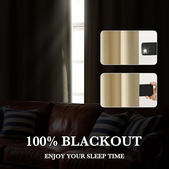 RYB HOME 100% Blackout Short Curtains for Small Window, Thermal Insulated Total Room Darkening Noise Reducing Curtains for Kitchen Bathroom Basement, 42 inches Wide by 36 inches Long, Biscotti Beige