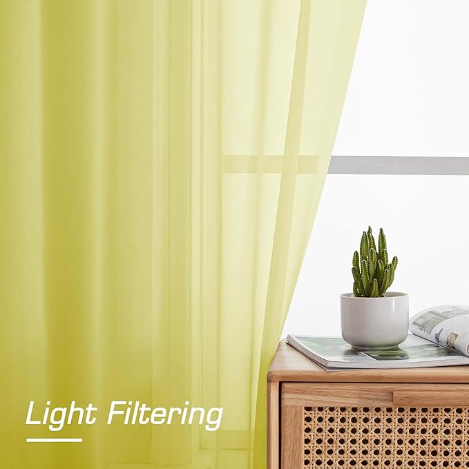 OWENIE Lemon Sheer Curtains for Bedroom Living Room 90 Inches Long, Elegant Solid Light Filtering Window Curtain Panles, Modern Rod Pocket Lemon Curtain, 2Pcs, Each 42" W x 90" L