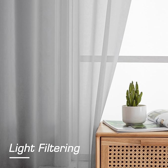 OWENIE Light Grey Sheer Curtains 90 Inches Long for Living Room 2 Panels Set, Soft Solid Living Room Sheer Curtains for Bedroom, Rod Pocket Light Filtering Farmhouse Curtains, 42" Wx90 L