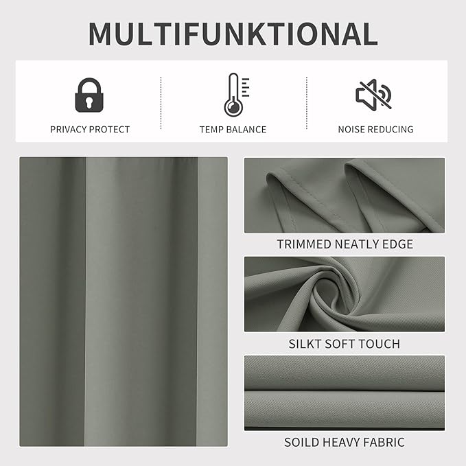 Joydeco Blackout Curtains 72 Inch Length 2 Panels Set, Thermal Insulated Long Curtains& Drapes 2 Burg, Room Darkening Grommet Drapes for Bedroom Living Room Window (Sage Green, W52 x L72 Inch)