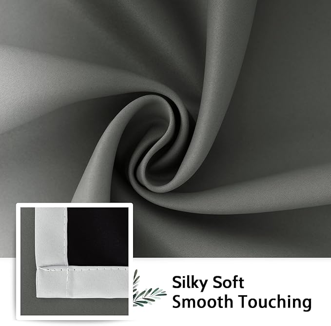 SimpleHome 100% Blackout Ombre Room Darkening Curtains for Living Room, Light Blocking Grey to Greyish White Thermal Insulated Grommet Window Drapes for Bedroom, 2 Panels, 52x90 inches Length