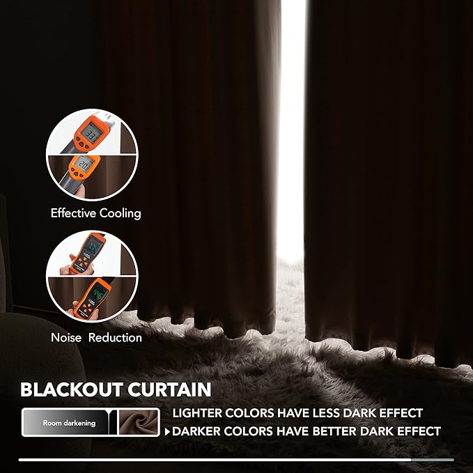 Deconovo Short Blackout Curtains for Small Windows Thermal Insulated Rod Pocket and Back Tab Curtains 42Wx45L Inch Brown 2 Panels