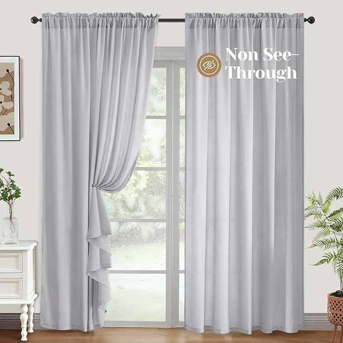 HOMEIDEAS Non-See-Through Light Grey Privacy Sheer Curtains, 52 X 84 Inches Long 2 Panels Sheer Curtains Light Filtering Window Drapes for Bedroom Living Room