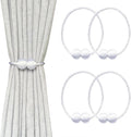 Melaluxe 4 Pack Magnetic Curtain Tiebacks, Decorative Curtain Holdbacks for Window Décor (White)