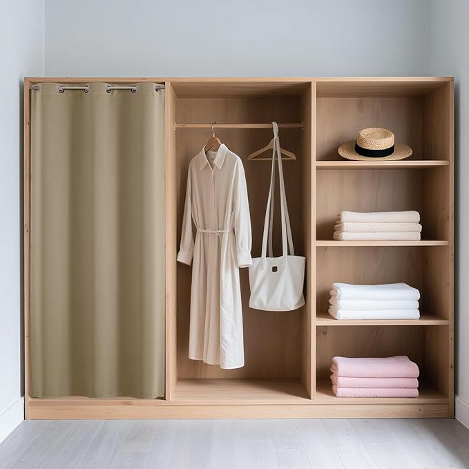 Joydeco Blackout Door Curtain for Doorway Privacy 108 Inches Long, Grommet Closet Curtain for Open Closet, Room Divider for Bedroom Living Room (Light Beige, 52Wx108L, 1 Panel)