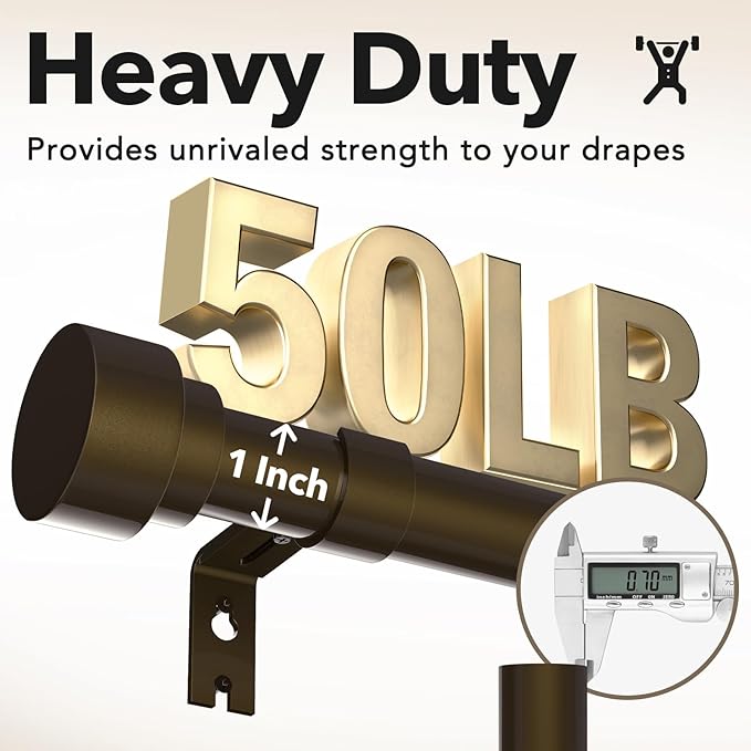 Extra Long Curtain Rods for Windows 32 to 240 Inch, 1 Inch Bronze Heavy Duty Curtain Rods for Patio, Farmhouse, Bedroom, Living Room, Adjustable Metal Drapery Rod (A1,Bronze,32"-240")
