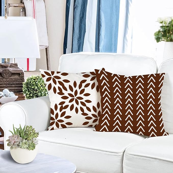 YCOLL Pillow Covers 16x16 Set of 4, Modern Sofa Throw Pillow Cover, Decorative Outdoor Linen Fabric Pillow Case for Couch Bed Car, Coffee