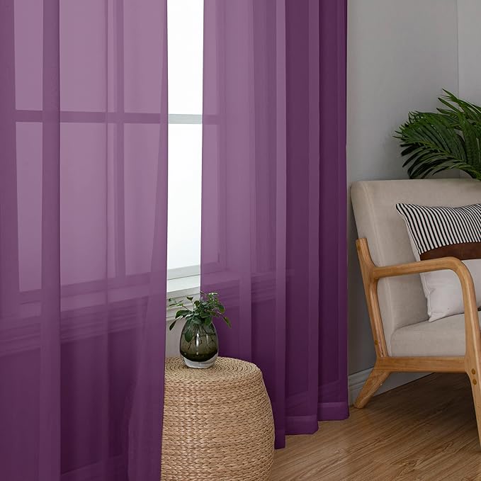 Chyhomenyc Plum Sheer Curtains 78 Inches Long 2 Panels Set for Living Room, Light Filtering Voile Lightweight Bedroom Curtains, Rod Pocket Solid Window Treatment Drapes, Each 42W x 78L