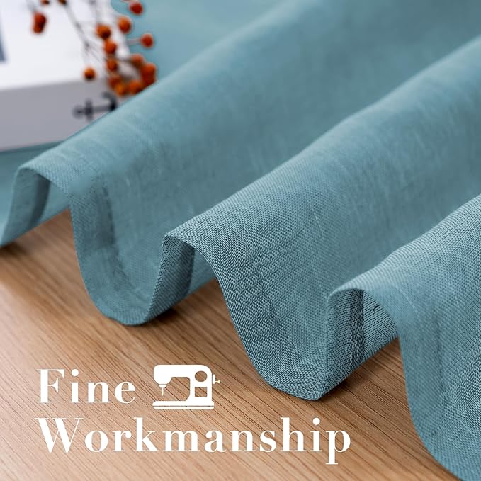 H.VERSAILTEX Linen Curtains Privacy Protection Home Fashion Natural Linen Rich Quality Curtain Semi-Sheer Multi Size 52x72 - Inch/Nickel Grommet Top Linen Curtain Panels (Set of 2, Turquoise)