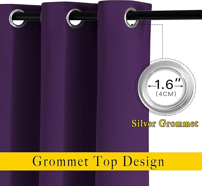 NICETOWN Kitchen Blackout Curtains and Drapes - Triple Weave Energy Saving Thermal Insulated Solid Grommet Blackout Panels for Patio (1 Pair, 66 inches by 90 Inch, Royal Purple)