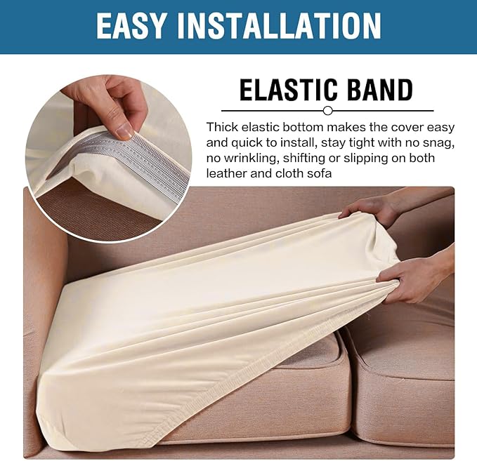 H.VERSAILTEX Velvet Stretch Couch Cushion Cover Plush Cushion Slipcover for Chair Loveseat Sofa Cushion Furniture Protector Seat Cushion Sofa Cover (3 Piece Sofa Cushion Covers, Cream)