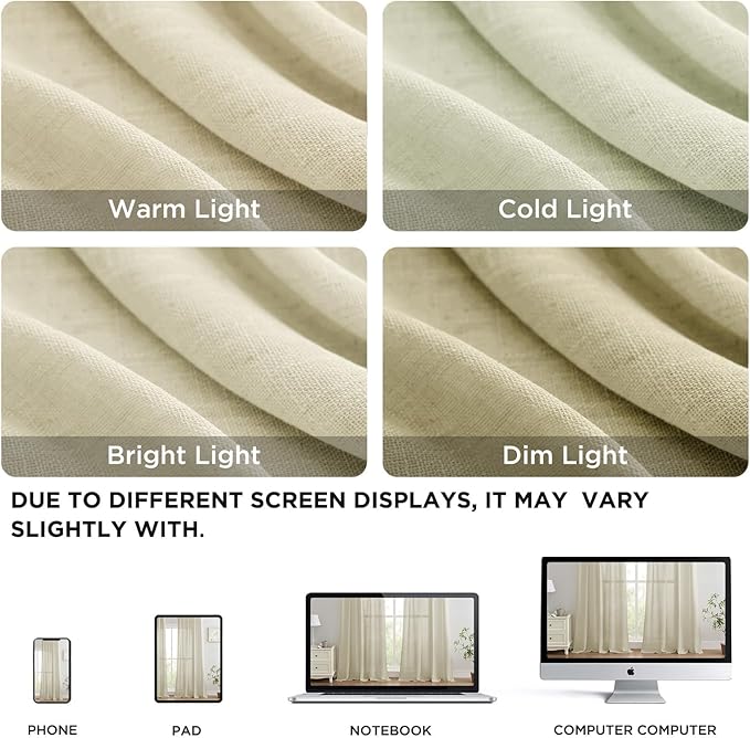 Joydeco Linen Curtains 84 Inch Length 2 Panels Set, Light Filtering Curtains for Bedroom Living Room,Linen Blend Drapes 52 Inches Wide with Back Tab Rod Pockets (W52 x L84 Inch, Natural)