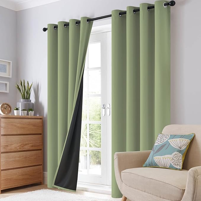 SimpleHome 100% Blackout Curtains for Bedroom,Thermal Insulated Sage Grommet Window Drapes Room Darkening Curtains for Living Room with Black Back,52 x 36 Inch,2 Panels