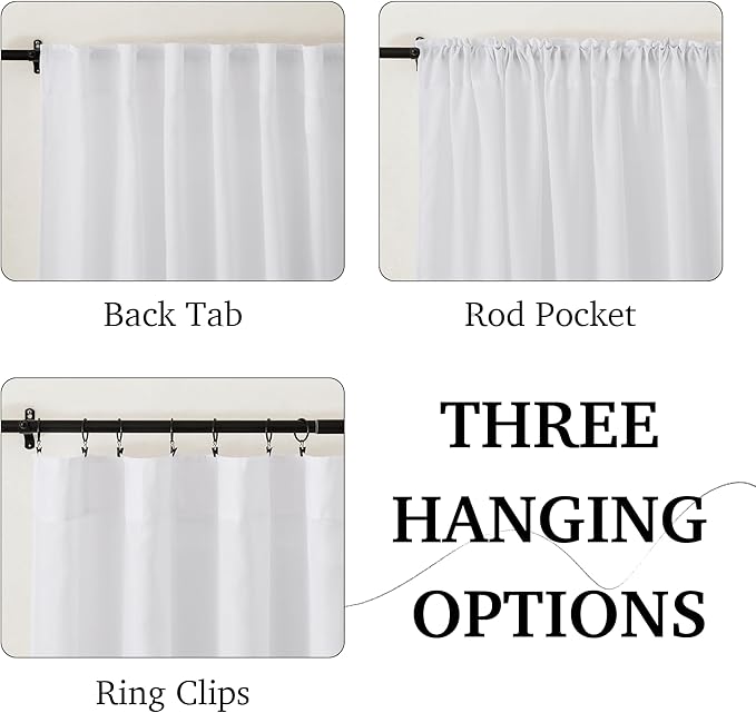 RYB HOME White Linen Curtains 90 inches Long, Semi Sheer Light Filtering Back Tab Breathable Window Curtains & Drapes for Bedroom Living Room, W 52 x L90 inches, 2 Panels Set