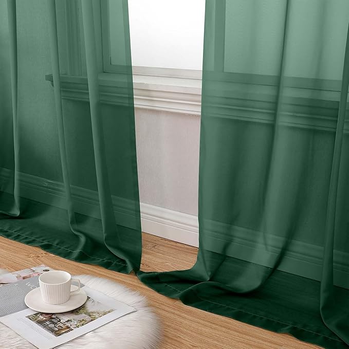 Hunter Green Sheer Curtains 84 Inches Long 2 Panels, Soft Airy Light Filtering Curtains for Bedroom Living Room, Rod Pocket Privacy Drapes Window Treatments, Hunter Green, Total Wide 84 Inch
