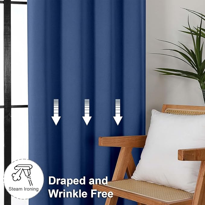 Simplebrand Ava Royal Blue Short Blackout Curtains for Bedroom 45 Inches Long 2 Panels Set, Solid Thermal Insulated, Energy Saving Window Treatment Curtains Blackout Drapes, W40 x L45 Inch, Royal Blue