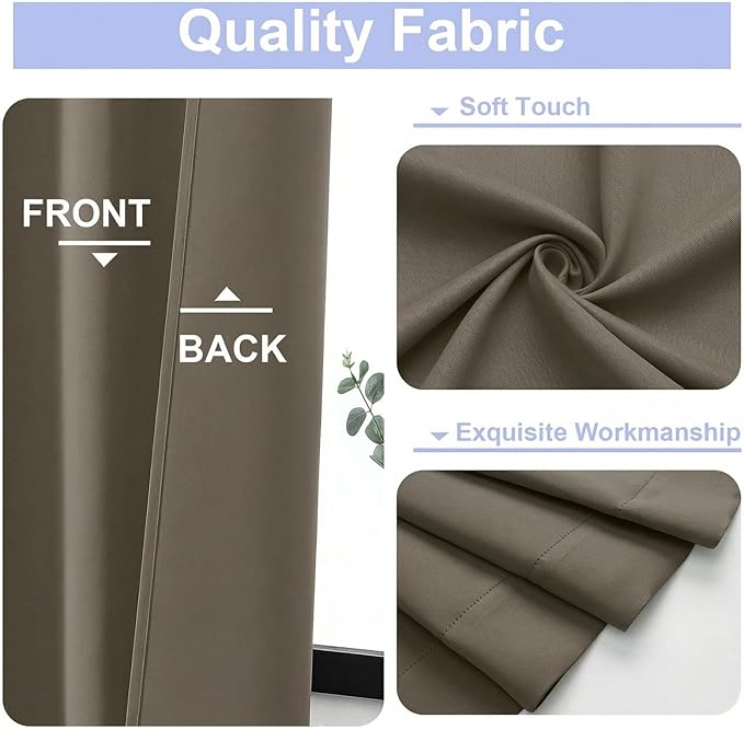 Simplebrand Ava Latte Blackout Curtains for Bedroom 63 Inch Length 2 Panels Set, Privacy Thermal Insulated Rod Pocket Door Window Curtains for Patio French Door Front Door, W40 x L63 Inch, Latte