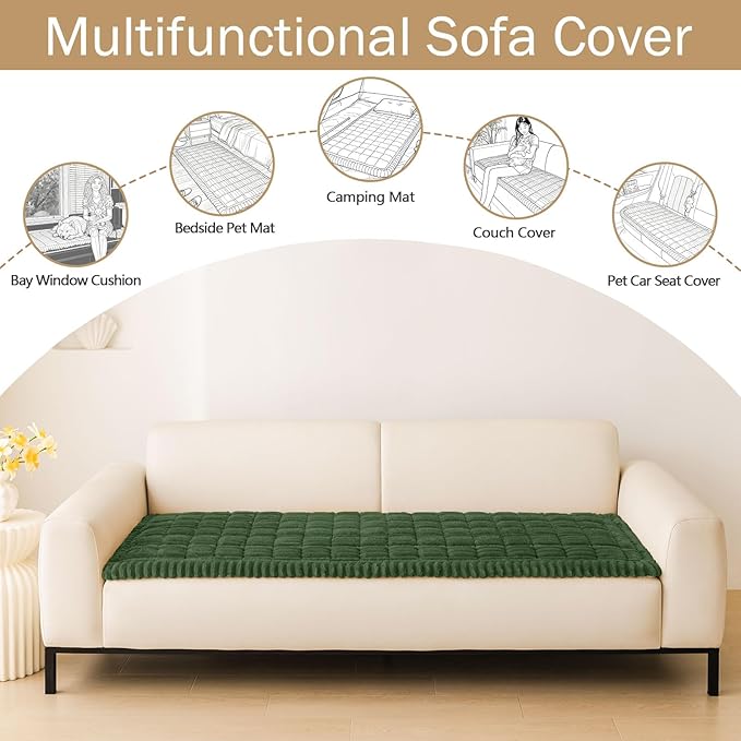 hyha Couch Covers for Dogs Washable, Non Slip Plush Dog Sofa Protectors, Fuzzy Pet Couch Covers for 3 Cushion Sofa Pet Friendly (Dark Green, 27.6" x 27.6")